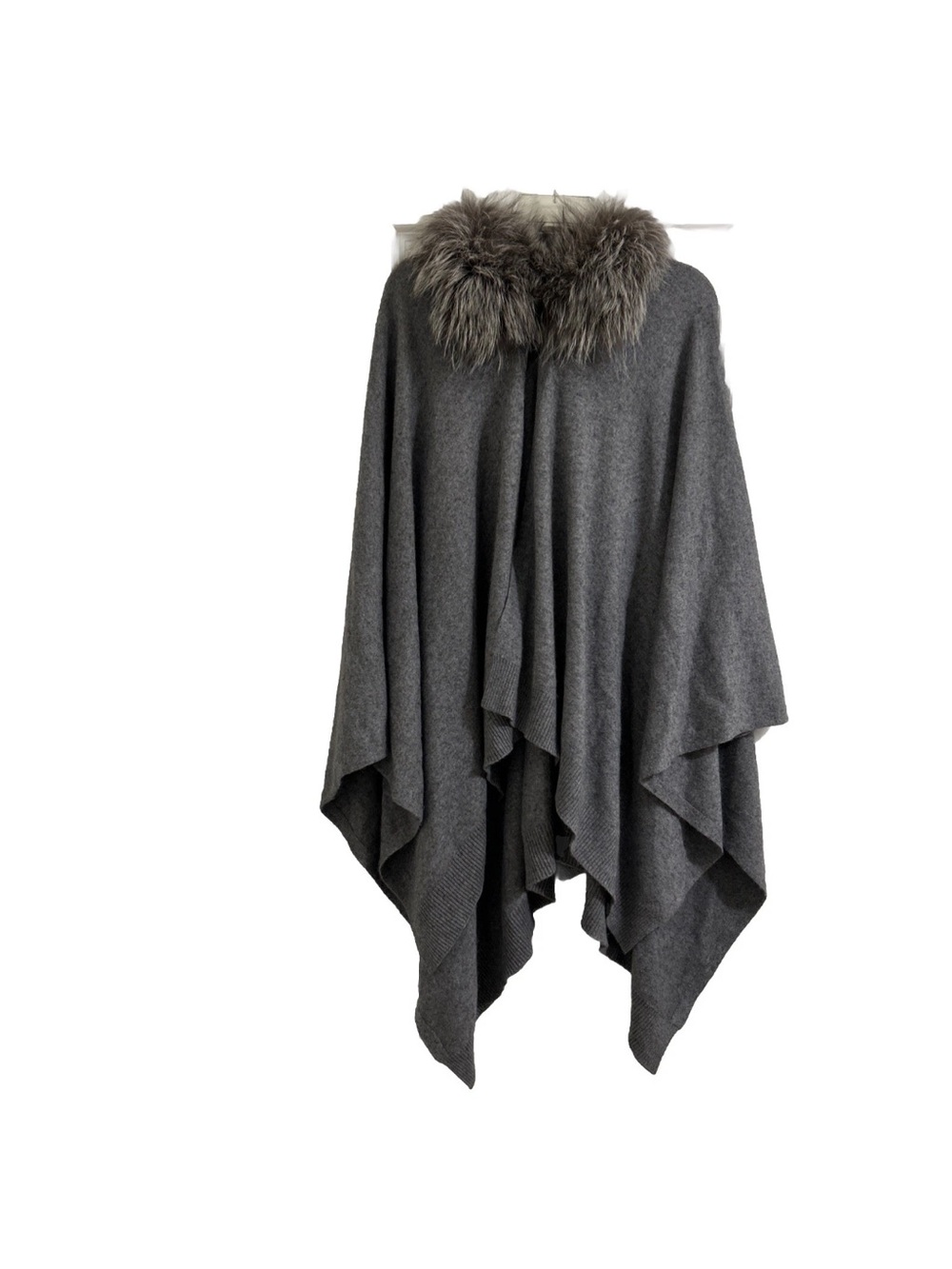 Dana Stein Poncho Cape Women’s One Size Gray Farm Raised Fox Fur Angora & Wool